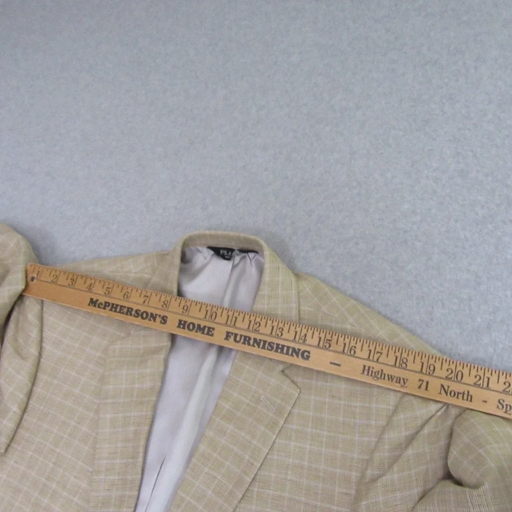 Jos A Bank Mens Sport Coat 43L Tan Windowpane‎ Check Linen Cotton Blazer